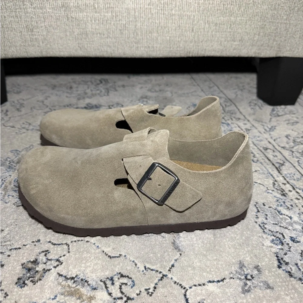 Birkenstock London Suede Leather Clogs Taupe
